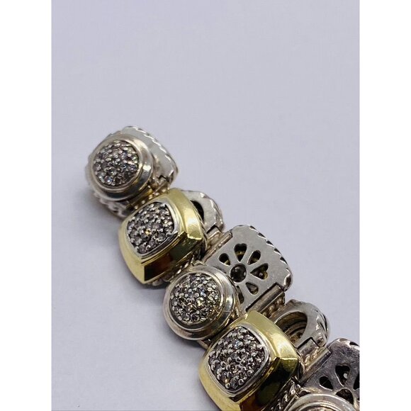 David Yurman Sterling Silver and 18k Yellow Gold Albion Station Diamond Bracelet - Picture 7 of 14